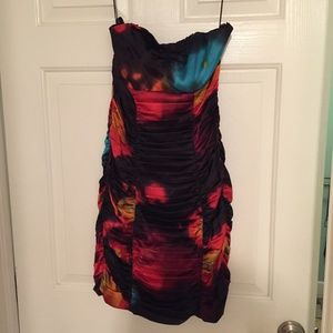 Express Strapless Ruched Satin Dress- 4